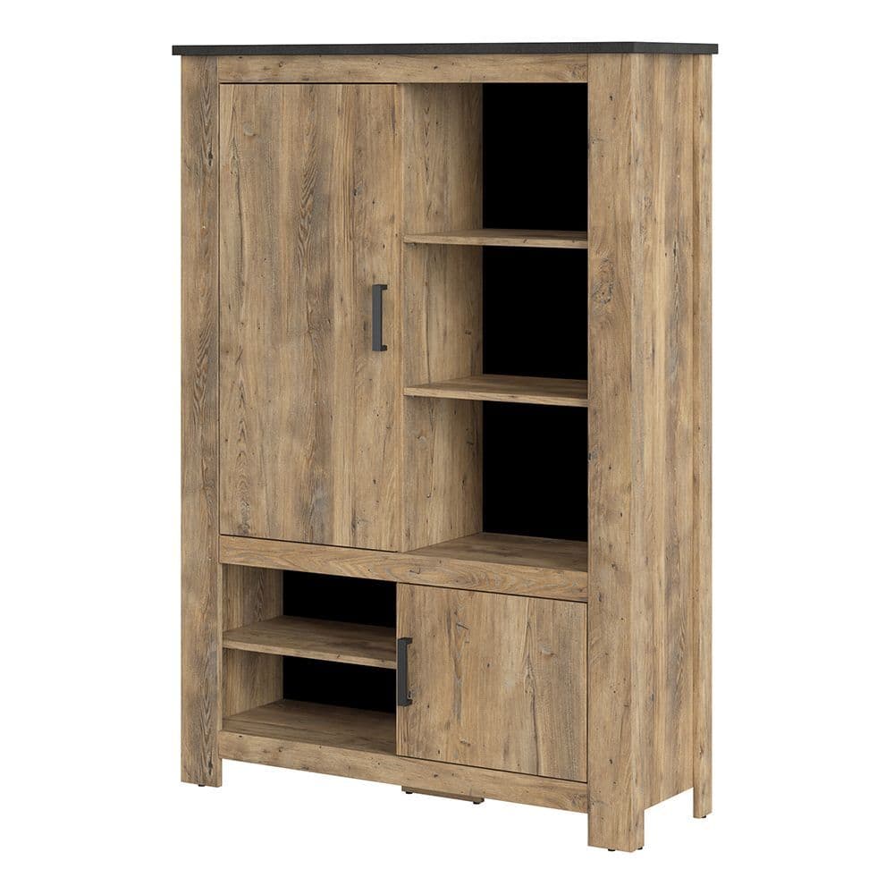 Revello 2 door 5 shelves cabinet in Chestnut & Matera Grey in Chestnut Brown